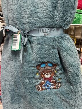 Plush Teddy infant Blanket in Dusty Blue